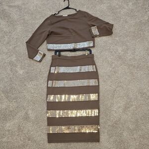 Eva Mendez Brown Two-Piece Set with Rose Gold Sequin, Women's Size Large